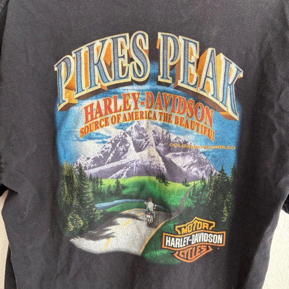 Harley Davidson Pikes Peak T-Shirt Large Black Colorado Springs Biker‎ Graphic - Picture 7 of 7